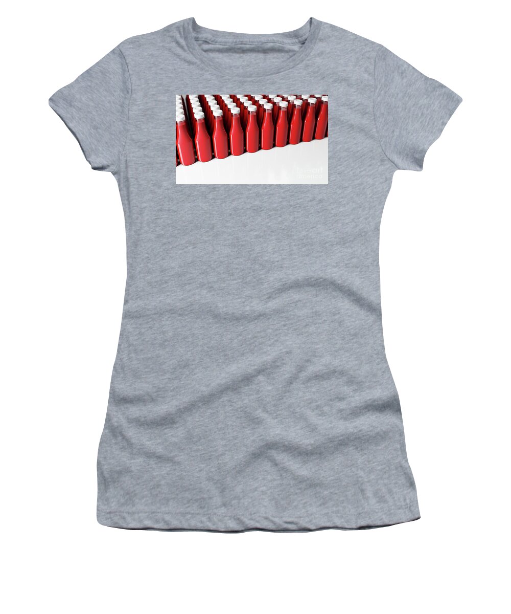 Ketchup Women's T-Shirt featuring the photograph Ketchup bottles in a row by Michal Bednarek