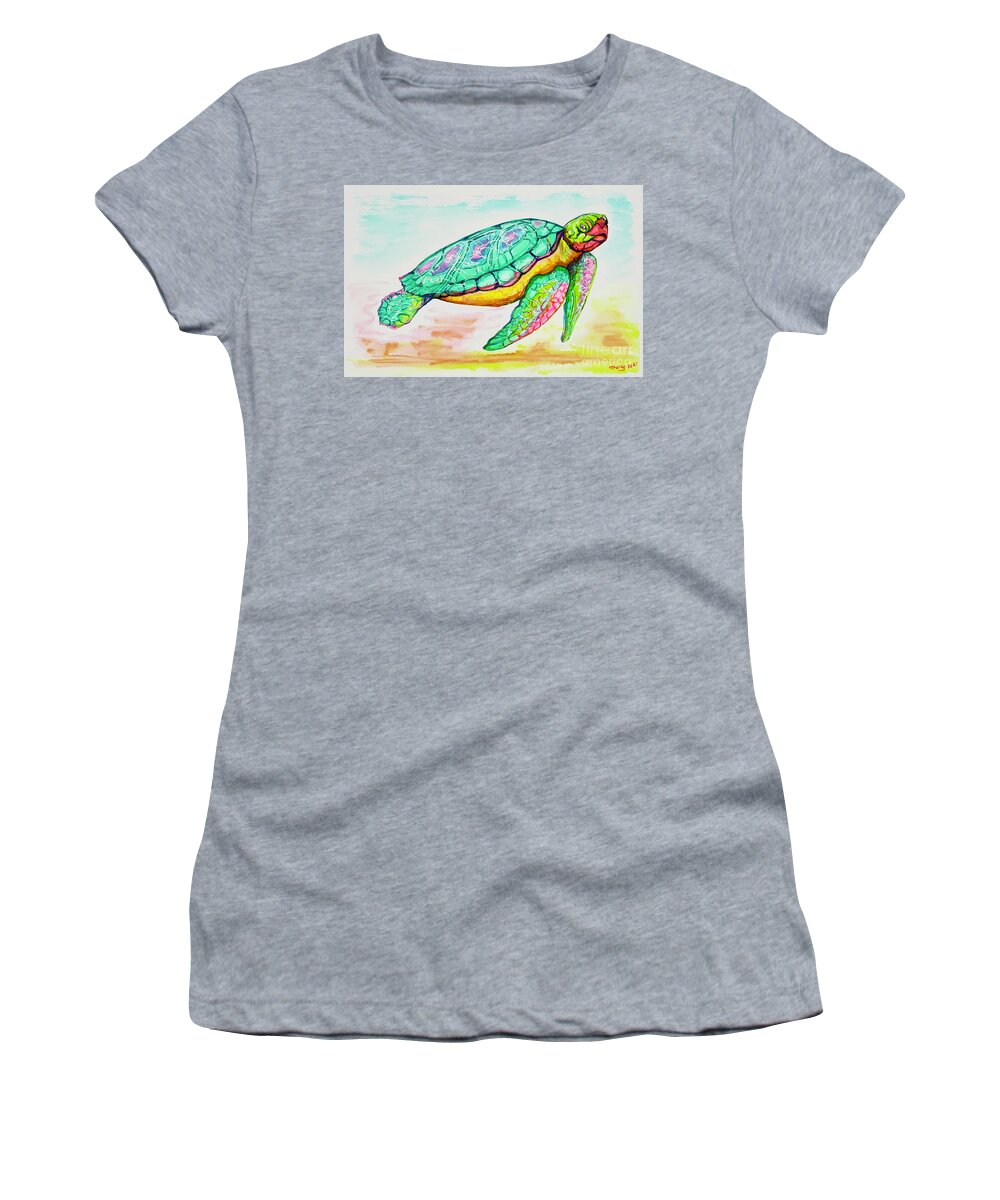 Key West Women's T-Shirt featuring the painting Key West Turtle 2 2021 by Shelly Tschupp