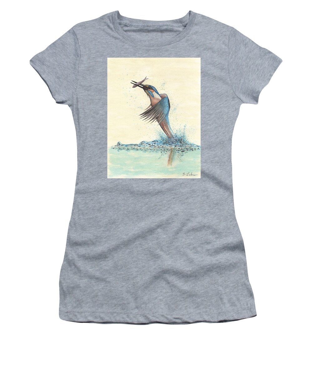 Kingfisher Women's T-Shirt featuring the painting Kingfisher in Action by Bob Labno