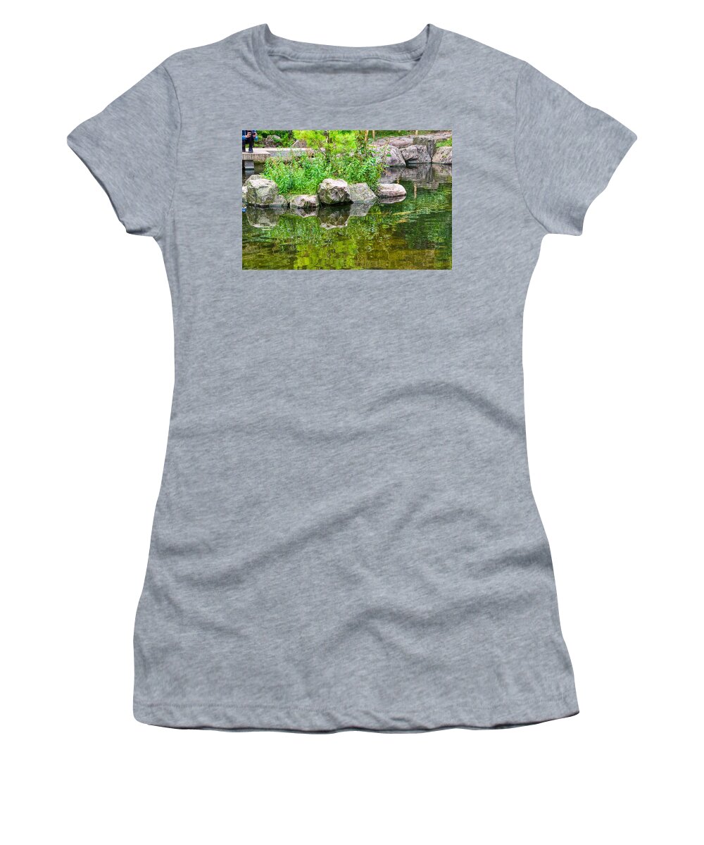 Kyoto Gardens Pond Women's T-Shirt featuring the photograph Kyoto Gardens pond by Raymond Hill