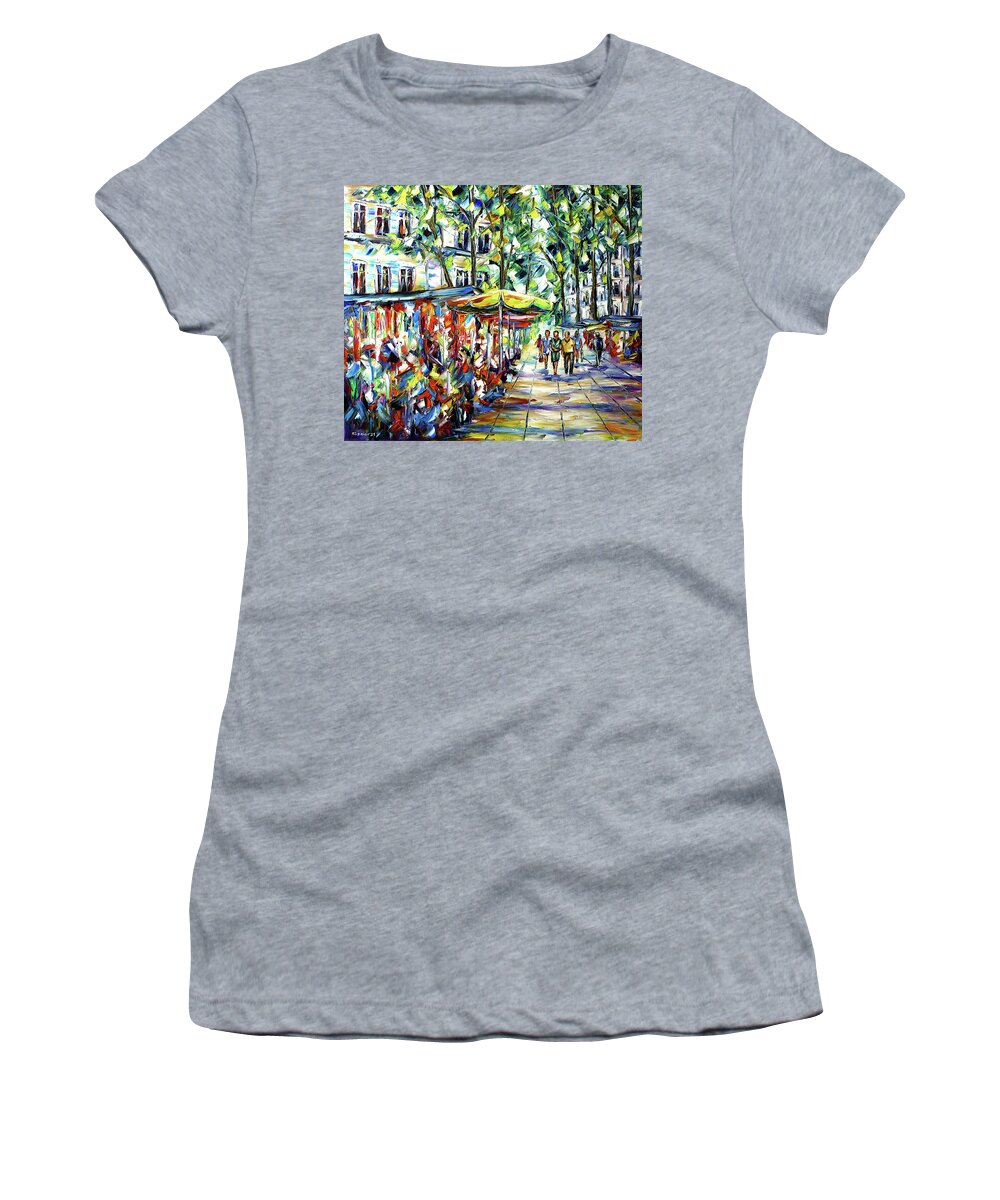 Market Street Women's T-Shirt featuring the painting La Rambla, Barcelona by Mirek Kuzniar