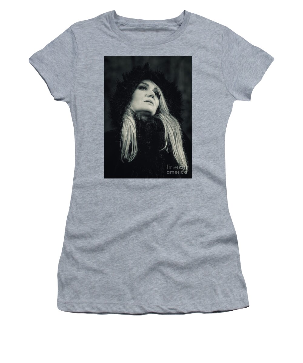 Goit Stock Women's T-Shirt featuring the photograph Lady in black by Mariusz Talarek