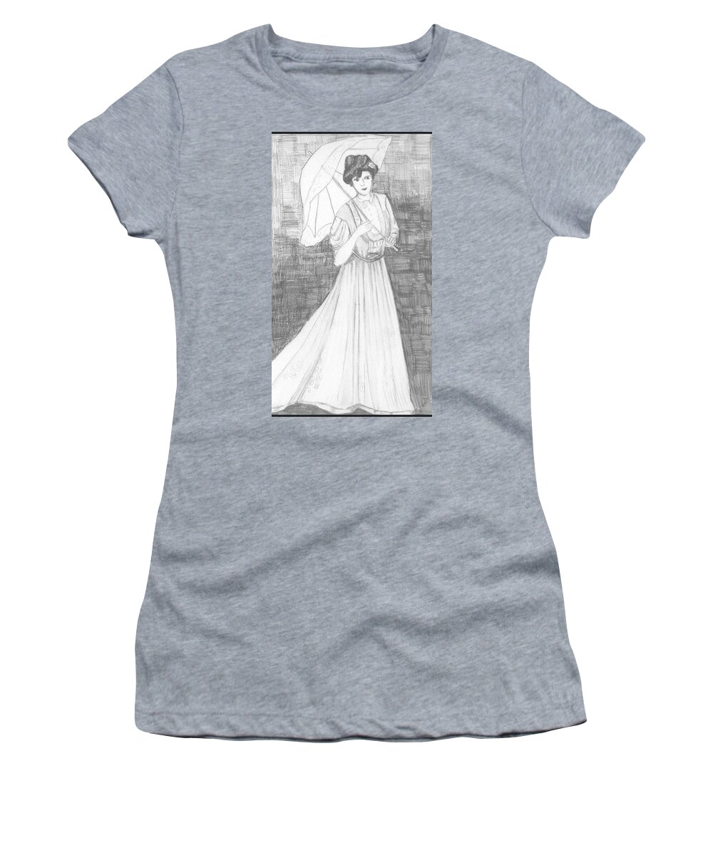  Women's T-Shirt featuring the drawing Lady with Parasol by Jam Art