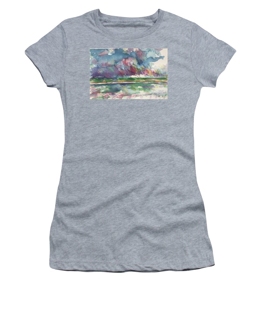 Lake Cherette Women's T-Shirt featuring the painting Lake Cherette #1 by Glen Neff