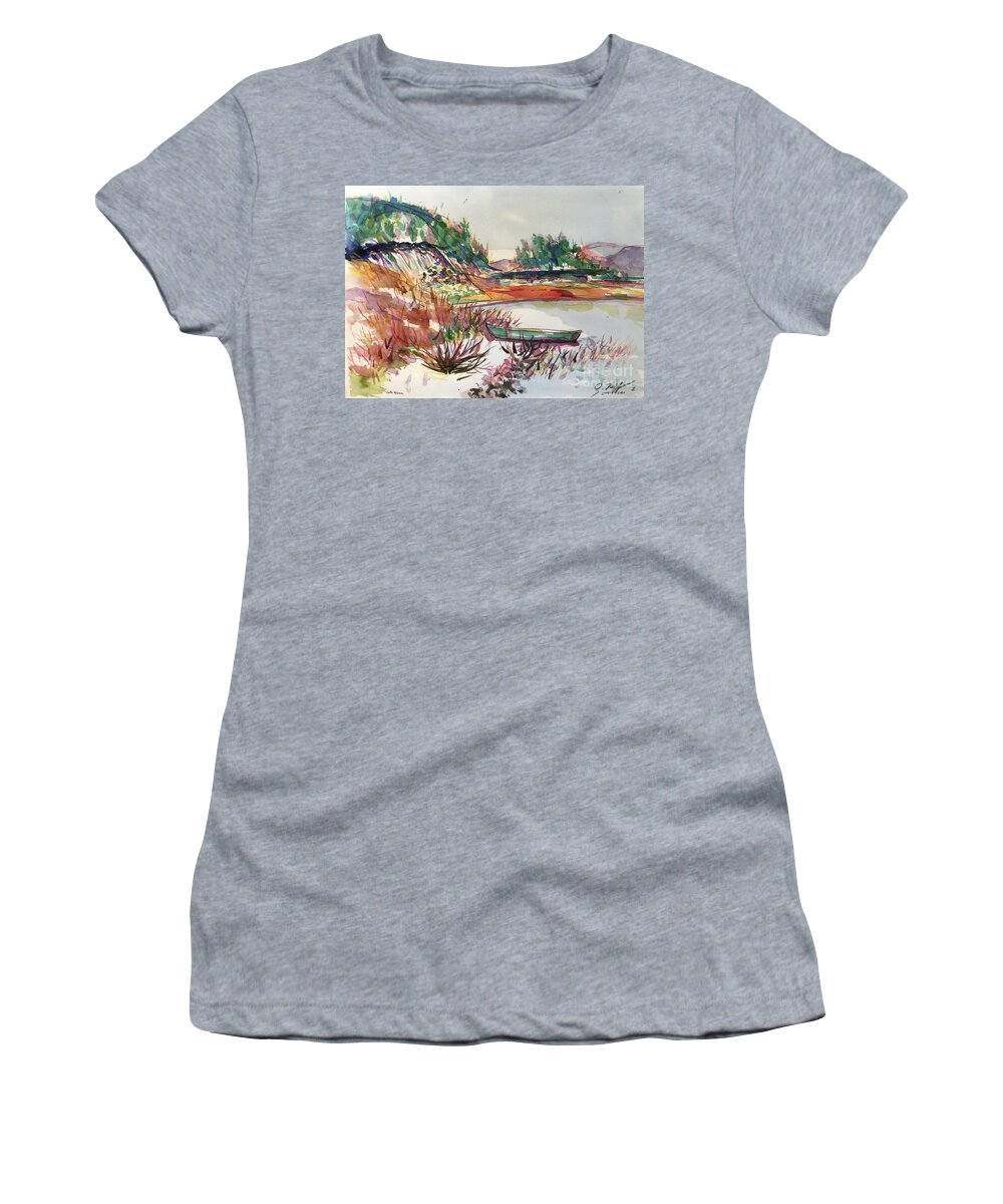 Lake Heron Women's T-Shirt featuring the painting Lake Heron 2 by Glen Neff
