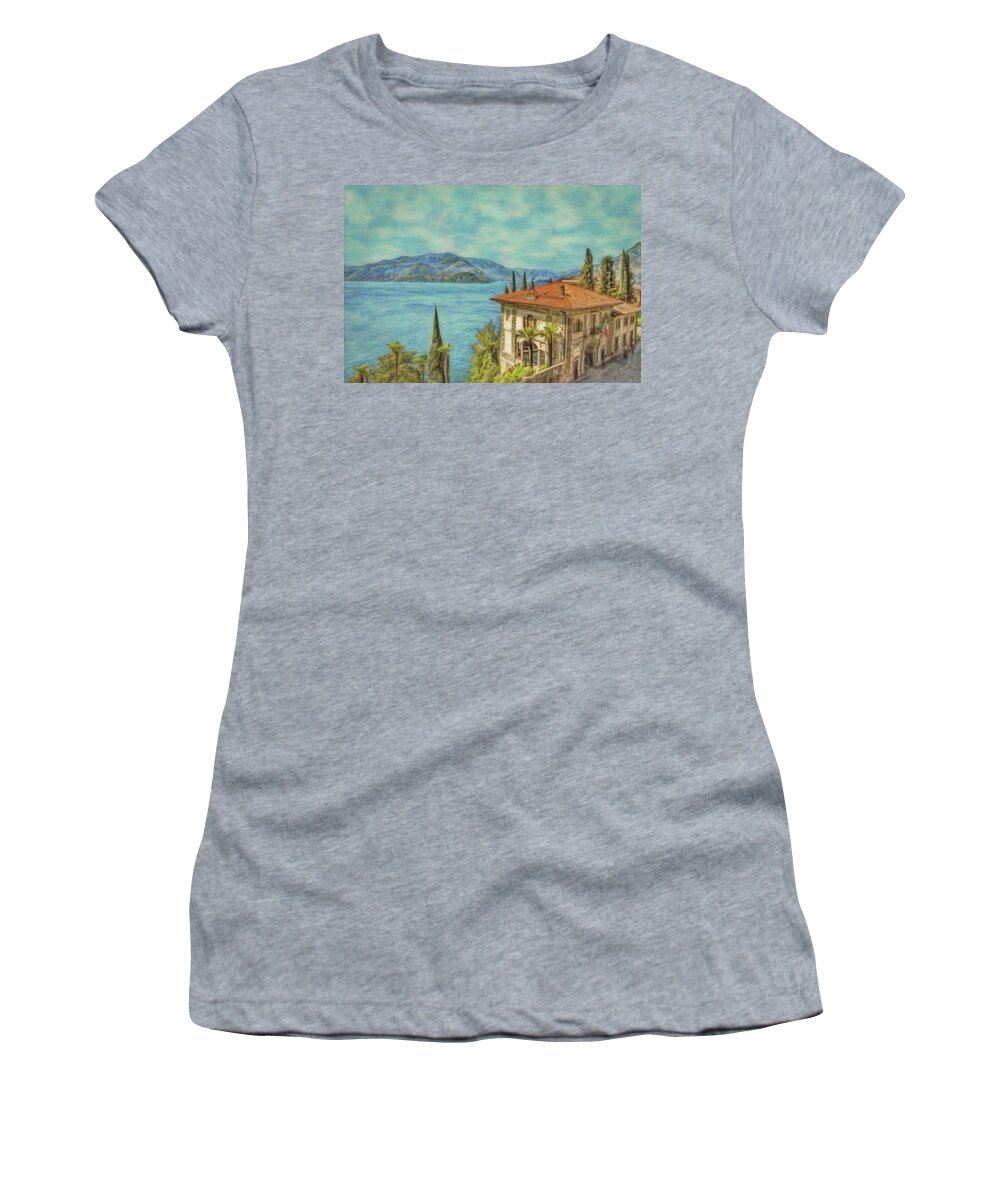 Mountain Women's T-Shirt featuring the painting Lake View - Como by Jeffrey Kolker