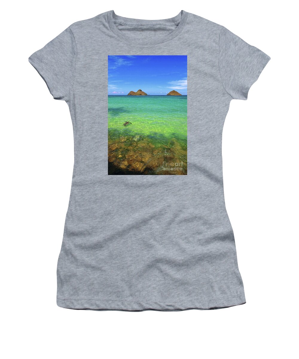 Lanikai Beach Women's T-Shirt featuring the photograph Lanikai Beach Sea Turtle by Aloha Art