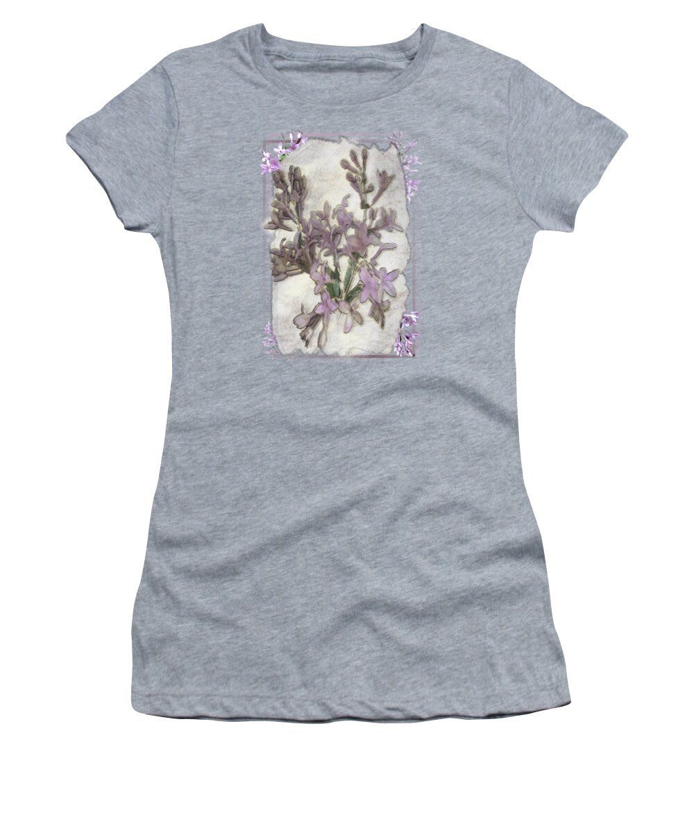 Lavender Women's T-Shirt featuring the digital art Lavender Lilac Fossil Floral Design by Delynn Addams