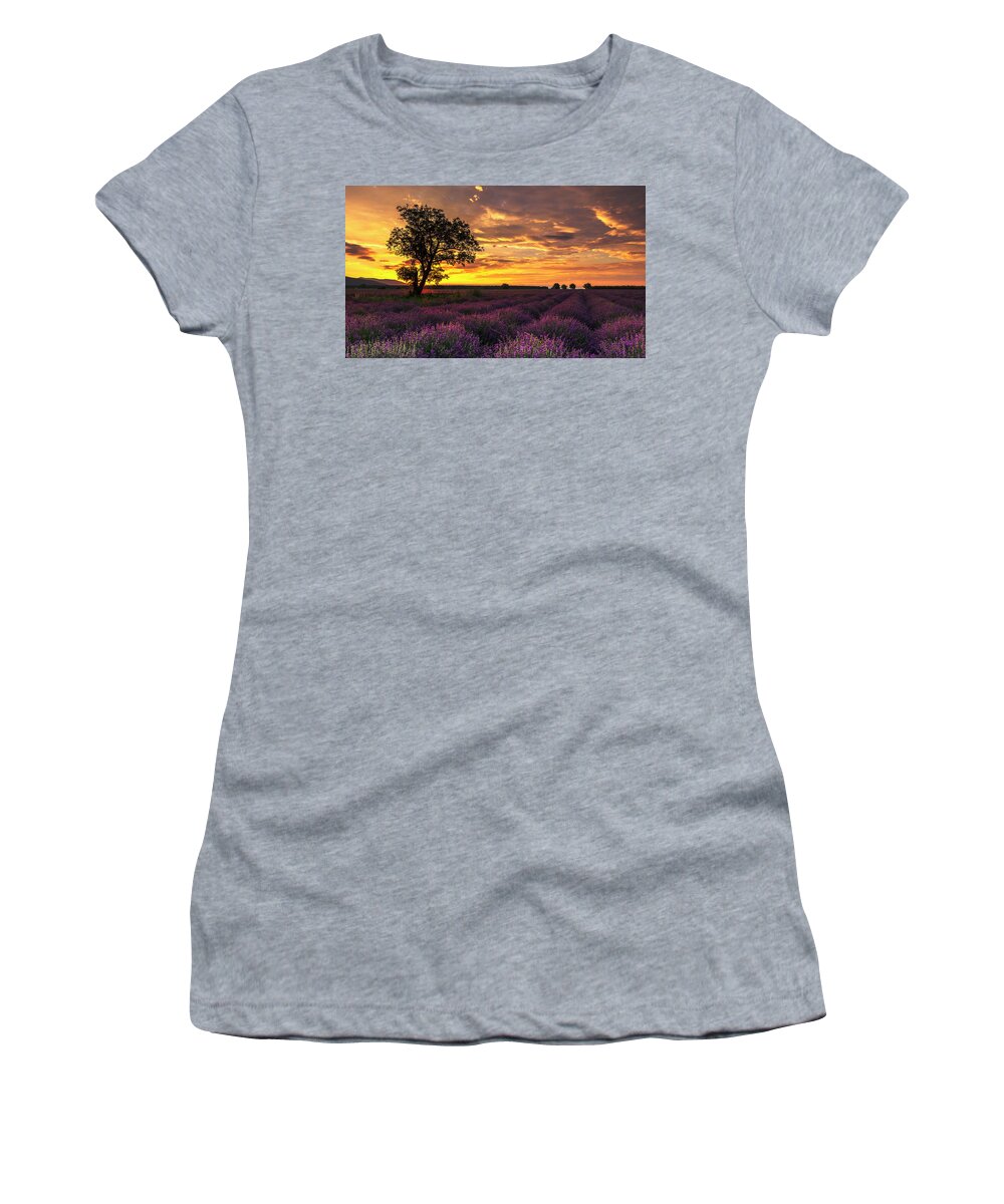 Bulgaria Women's T-Shirt featuring the photograph Lavender Sunrise by Evgeni Dinev