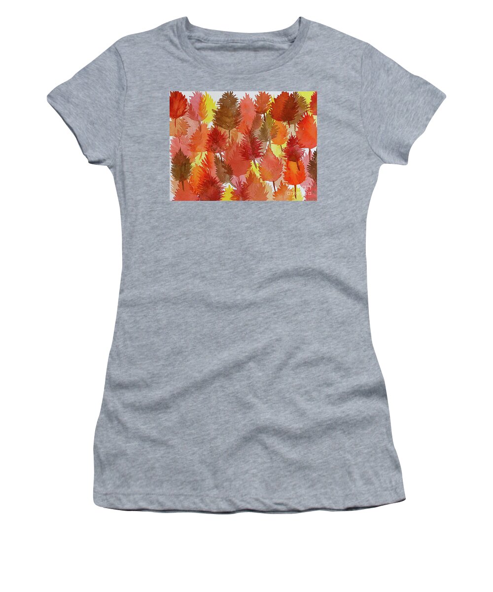 Leaves Women's T-Shirt featuring the painting Layered Leaves by Lisa Neuman