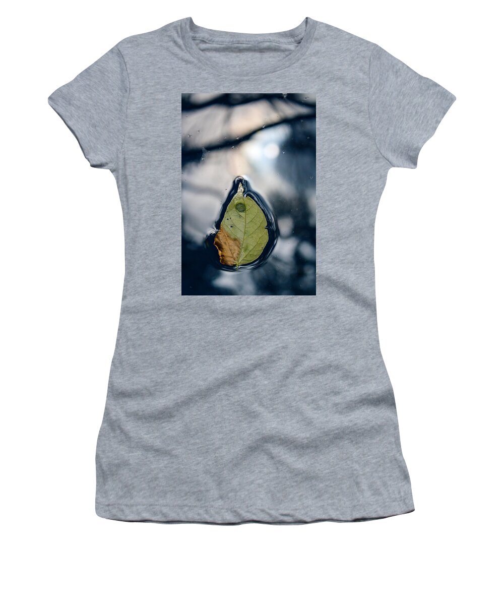 Leaf Women's T-Shirt featuring the photograph Leaf on Water, Sun Reflected by W Craig Photography