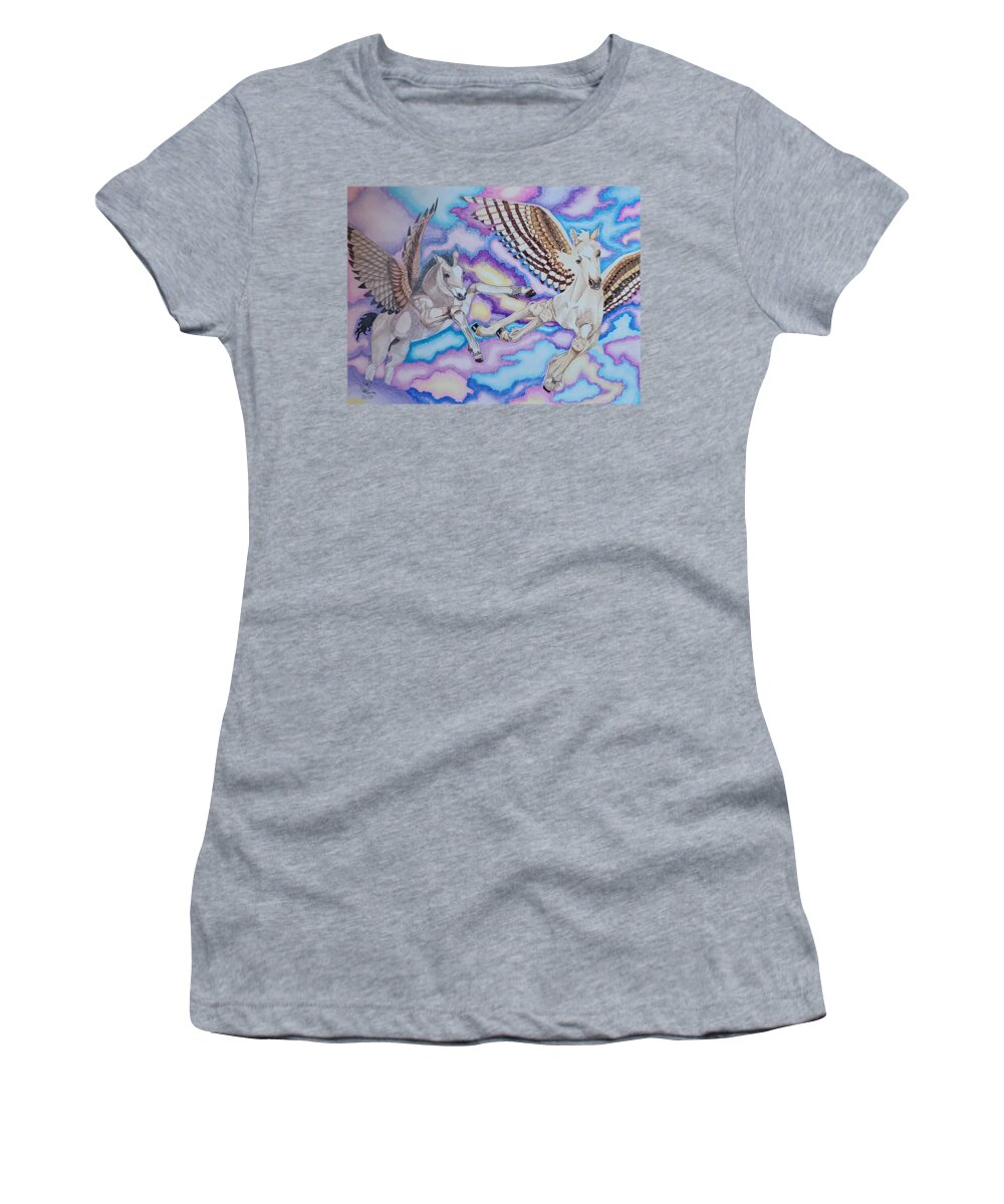 Horse Women's T-Shirt featuring the drawing Learning to Fly by Equus Artisan