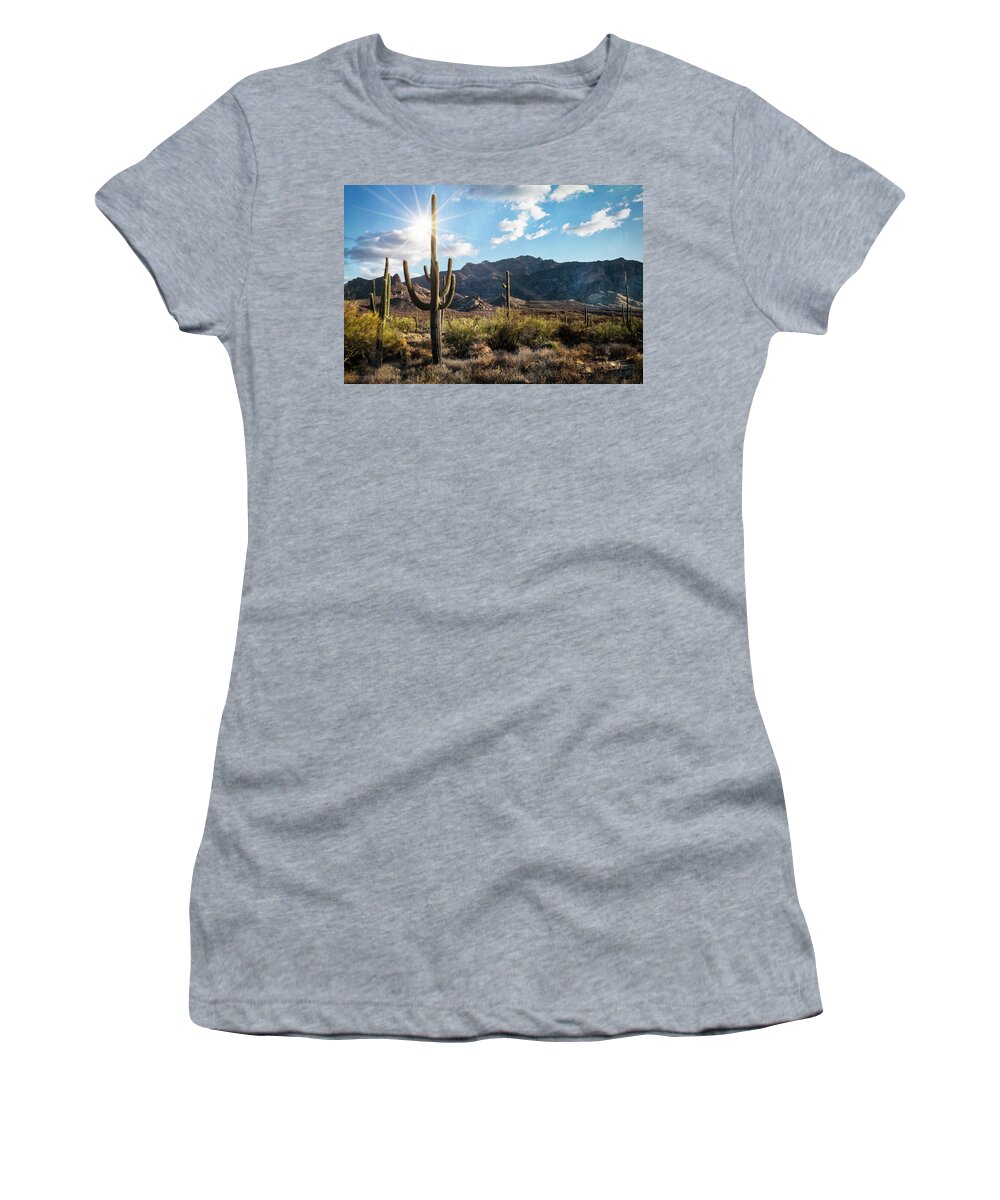 Saguaro Sunrise Women's T-Shirt featuring the photograph Let The Sun Shine Through The Morning by Saija Lehtonen