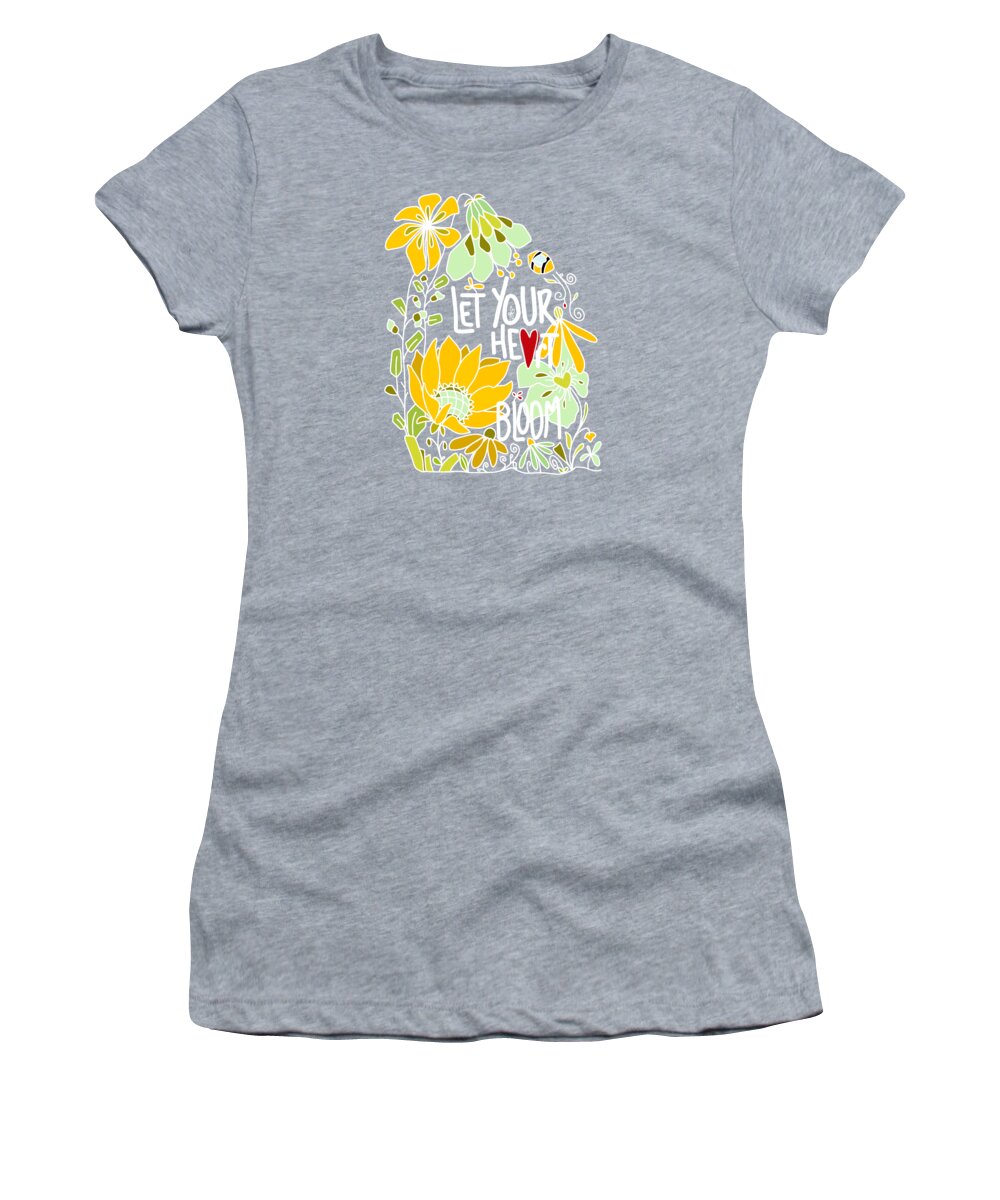 Let Your Heart Bloom Women's T-Shirt featuring the digital art Let Your Heart Bloom - Mint Green and Yellow and White Line Art by Patricia Awapara