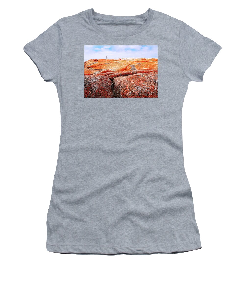 Tantalising Women's T-Shirt featuring the photograph Lichen on rocks Bay of Fires by Lexa Harpell