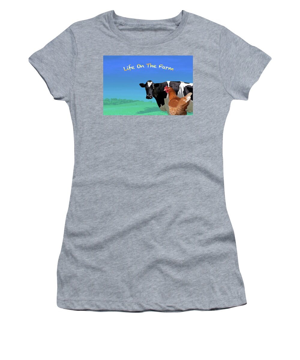 Adventurers Of Sadie And Emma Women's T-Shirt featuring the photograph Life on the farm by James Bethanis