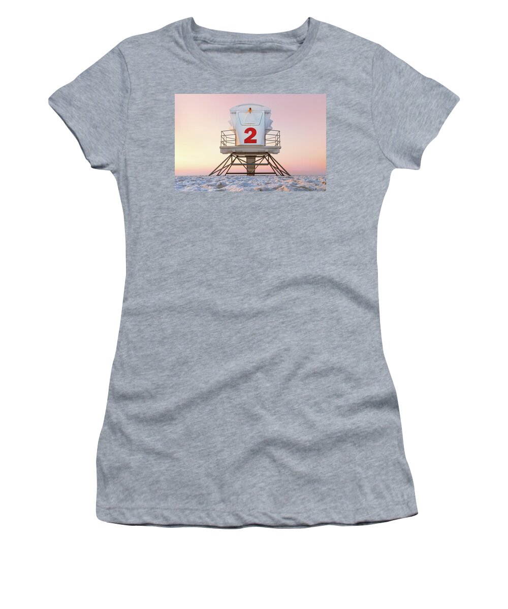 Pensacola Beach Women's T-Shirt featuring the photograph Lifeguard Stand Casino Beach Pensacola Florida Sunrise1 by Jordan Hill