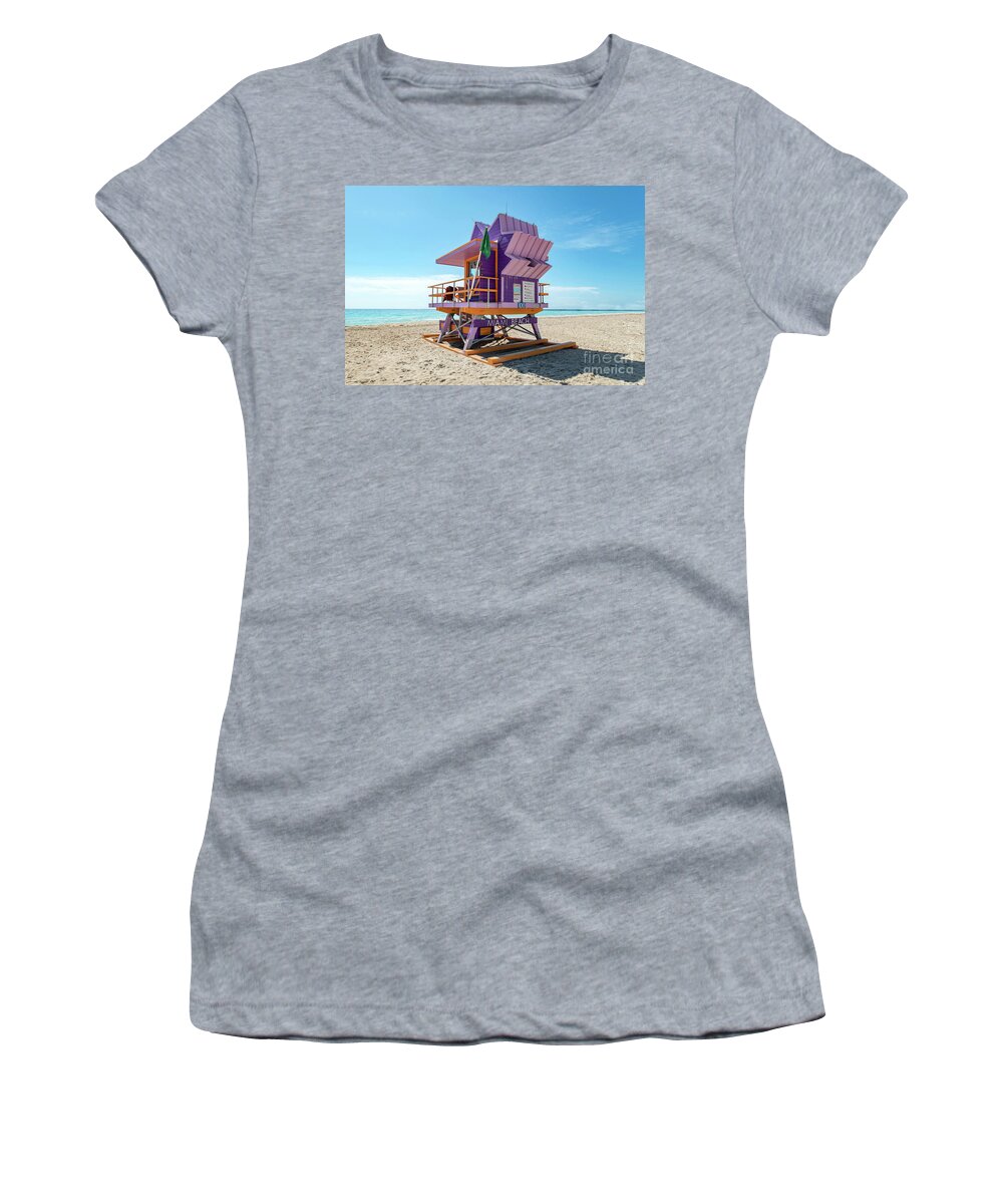 Atlantic Women's T-Shirt featuring the photograph Lifeguard Tower 100 South Beach Miami, Florida by Beachtown Views