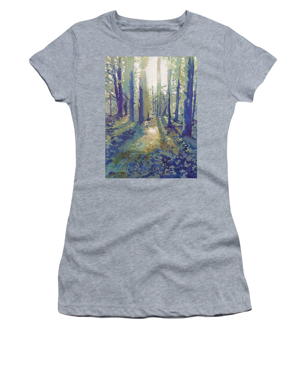 Joryville Park Women's T-Shirt featuring the painting Light in the Forest by Jenny Armitage