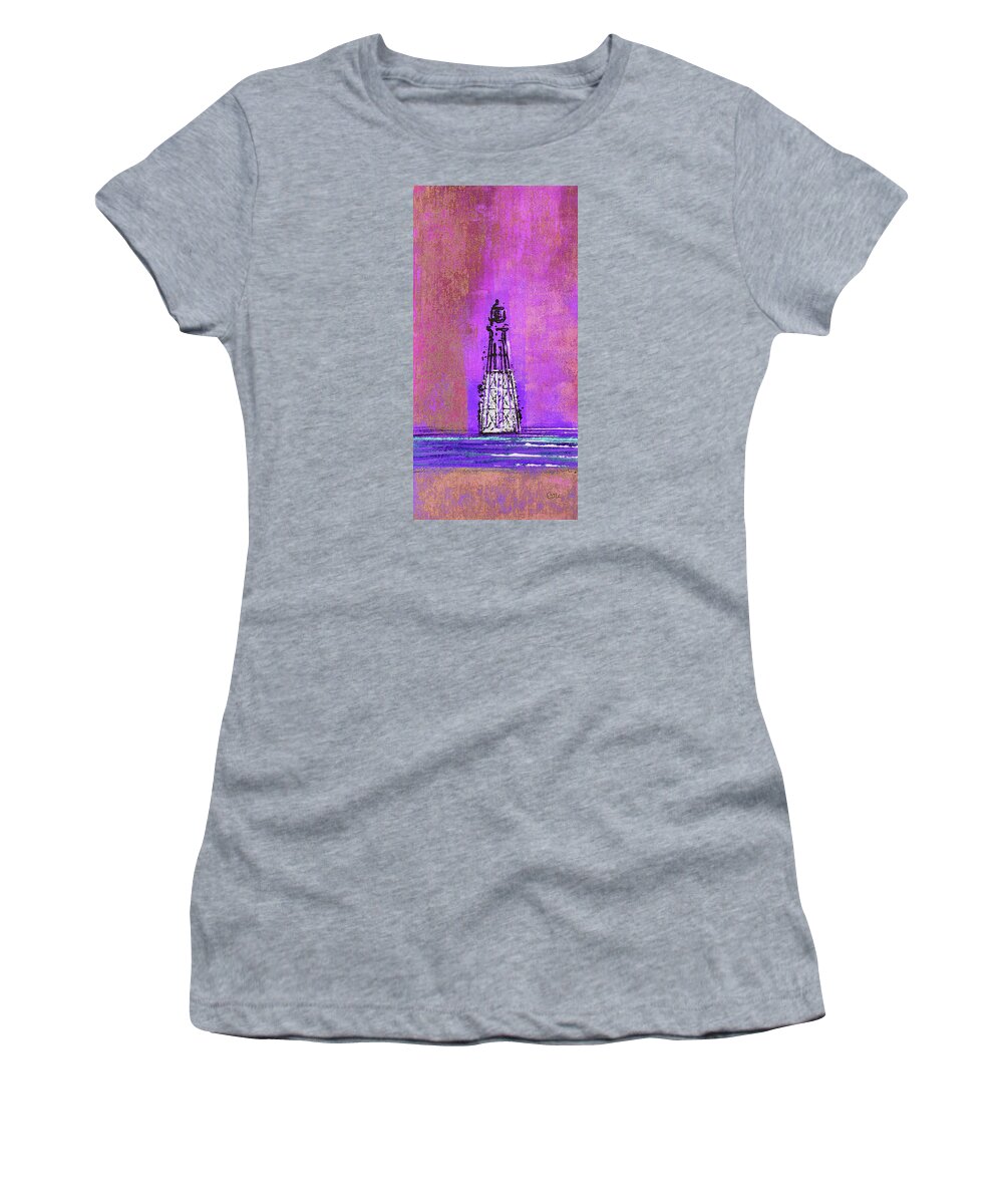Lighthouse Women's T-Shirt featuring the painting Light on the Horizon 1211P by Corinne Carroll