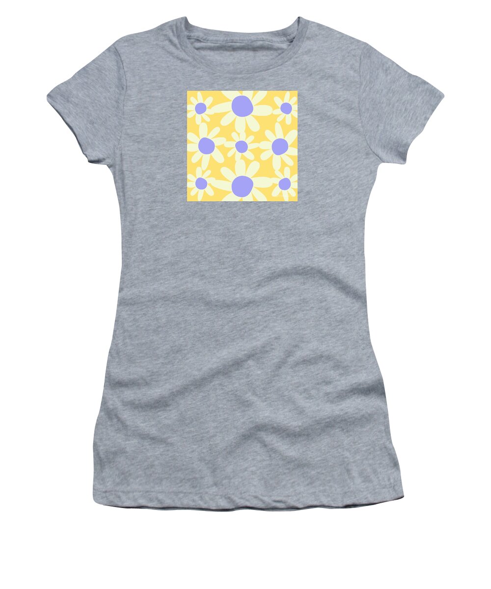 Yellow Women's T-Shirt featuring the digital art Light Steel Blue Daisy Floral Pattern Design by Christie Olstad