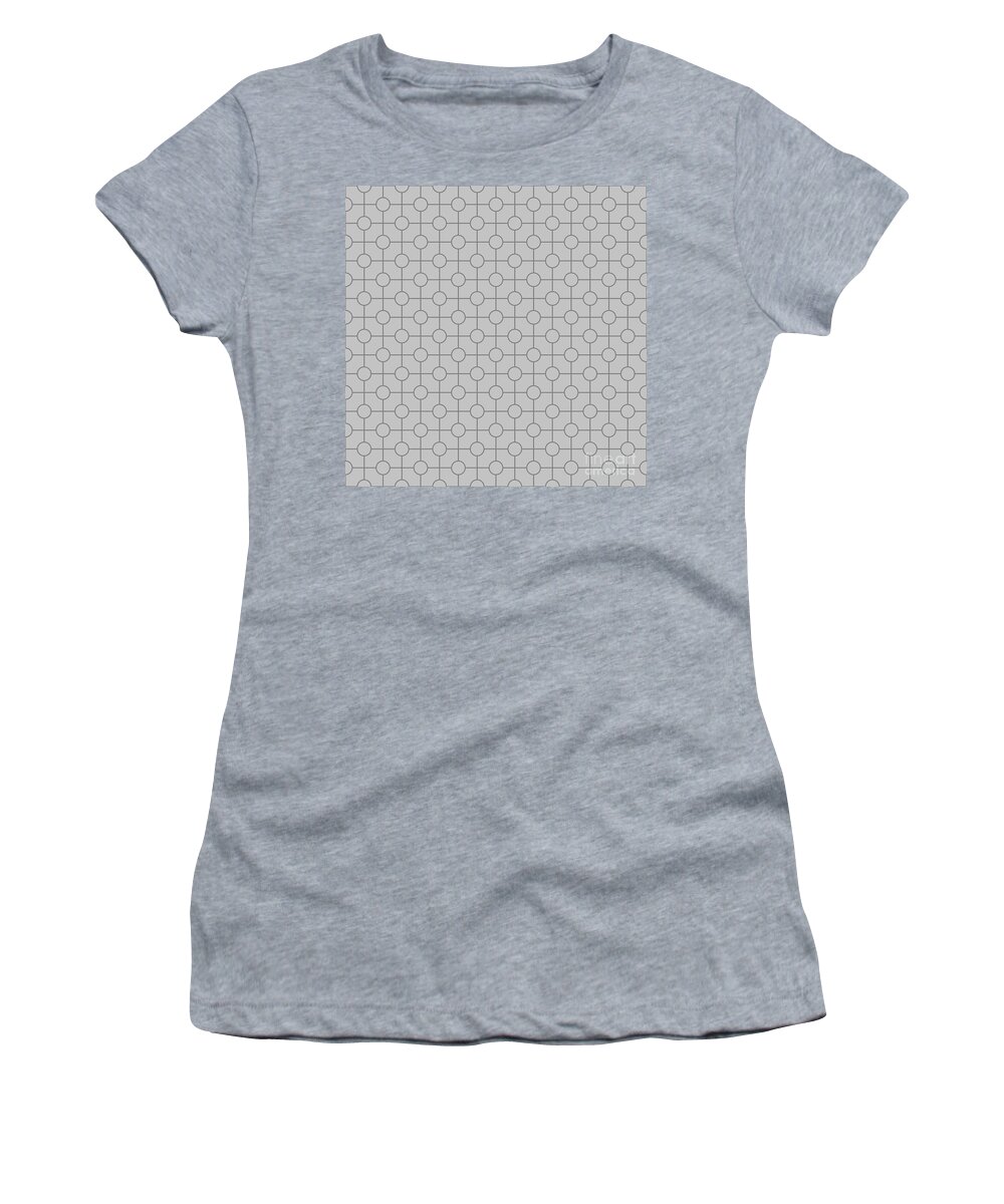 Pattern Women's T-Shirt featuring the painting Line Grid With Circle Dots Pattern in Silver Sand And Granite Gray n.2431 by Holy Rock Design