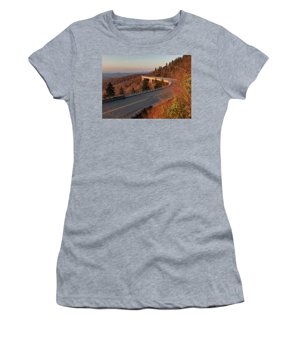 Blue Ridge Parkway Women's T-Shirt featuring the photograph Linn Cove Viaduct Golden Hour by Donnie Whitaker