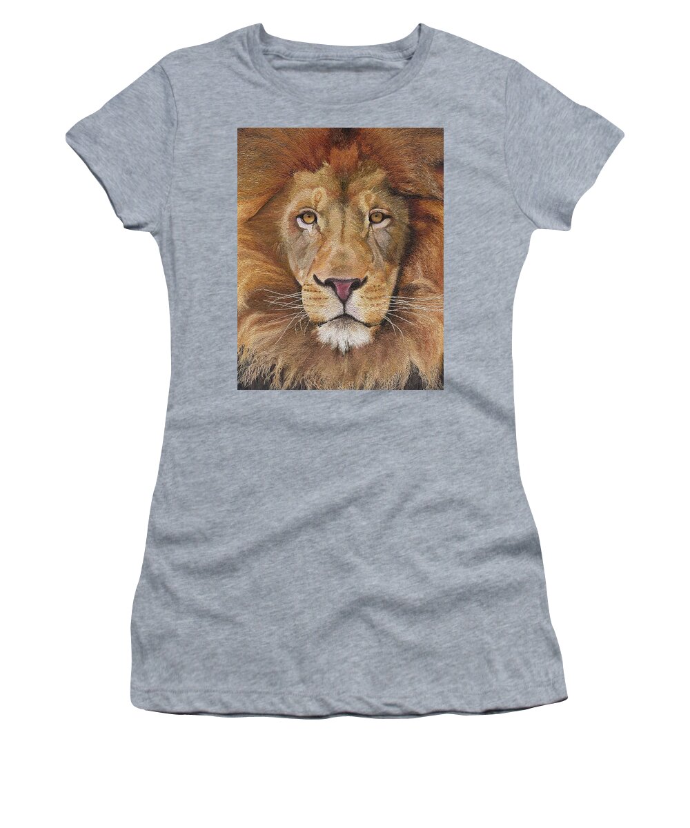 Lion Women's T-Shirt featuring the painting Lion portrait by Russell Hinckley