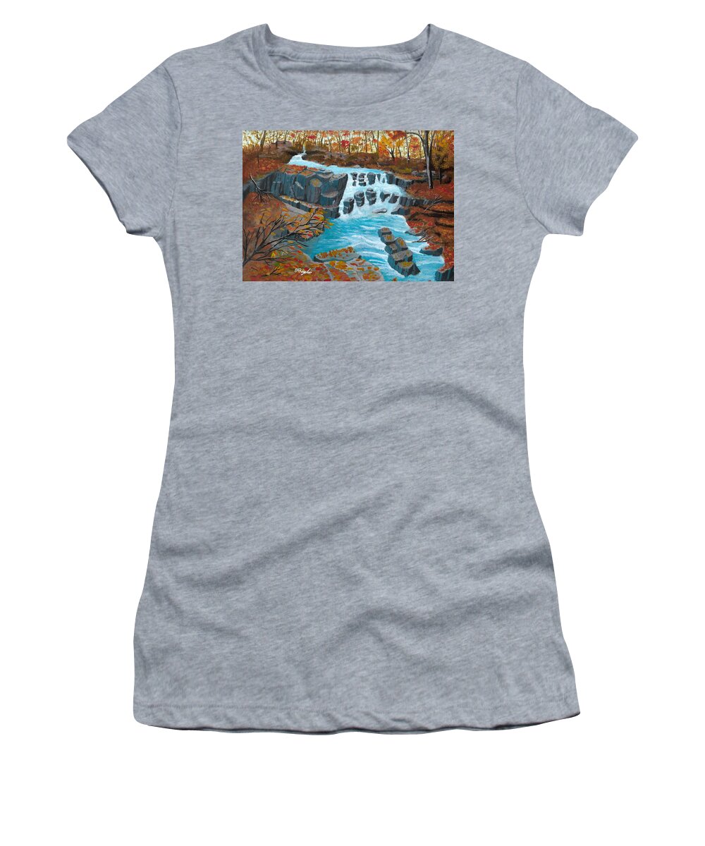Autumn. Water Women's T-Shirt featuring the painting Little Davis Falls by David Bigelow