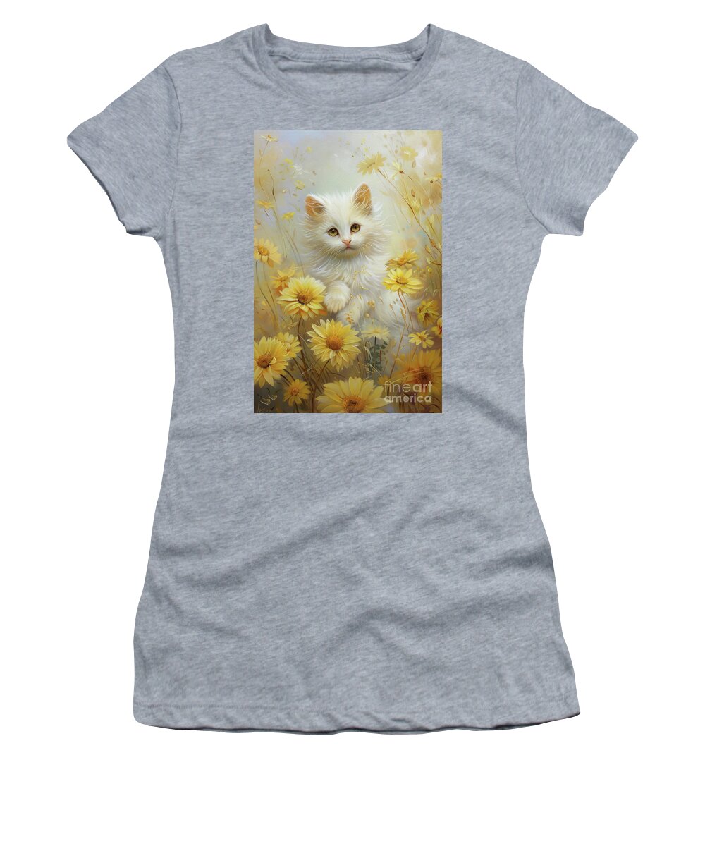 Cat Women's T-Shirt featuring the painting Little Kitten In The Daisies by Tina LeCour