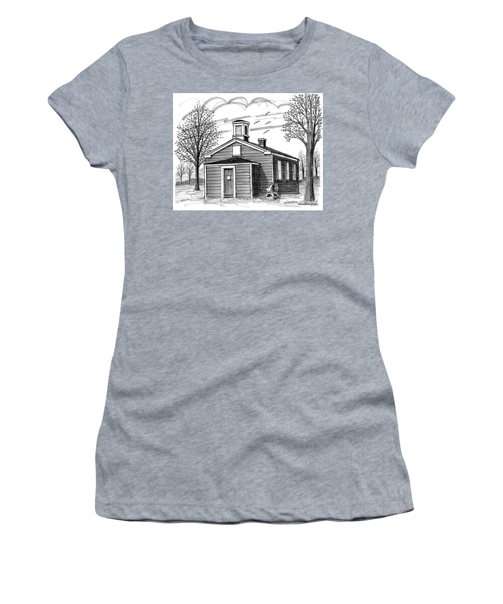 Schoolhouse Women's T-Shirt featuring the drawing Little Red Schoolhouse Hyde Park NY by Richard Wambach