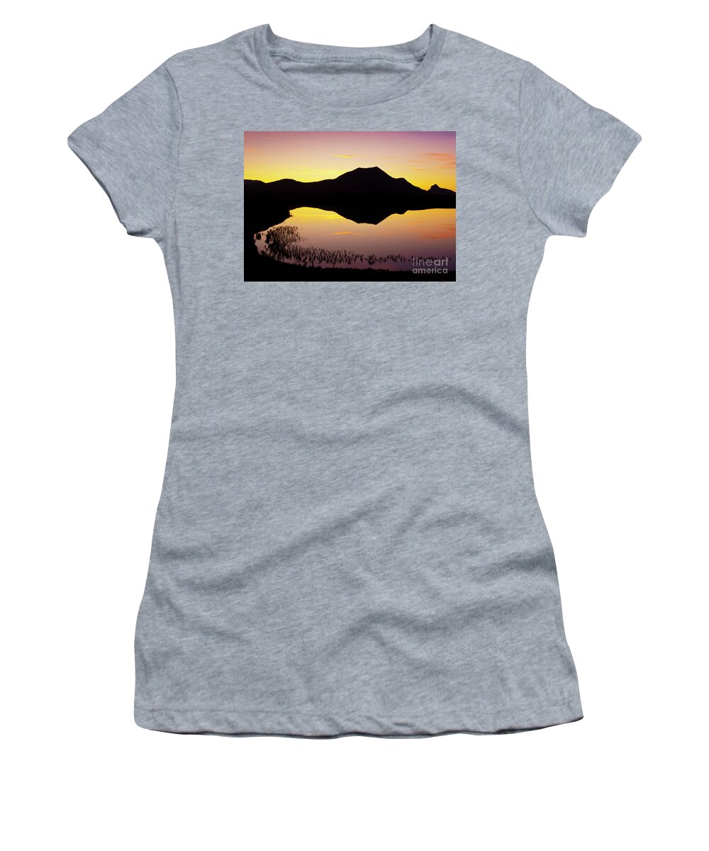 Silhouette Women's T-Shirt featuring the photograph Lochan an Ais sunset, Sutherland, Scotland by Neale And Judith Clark
