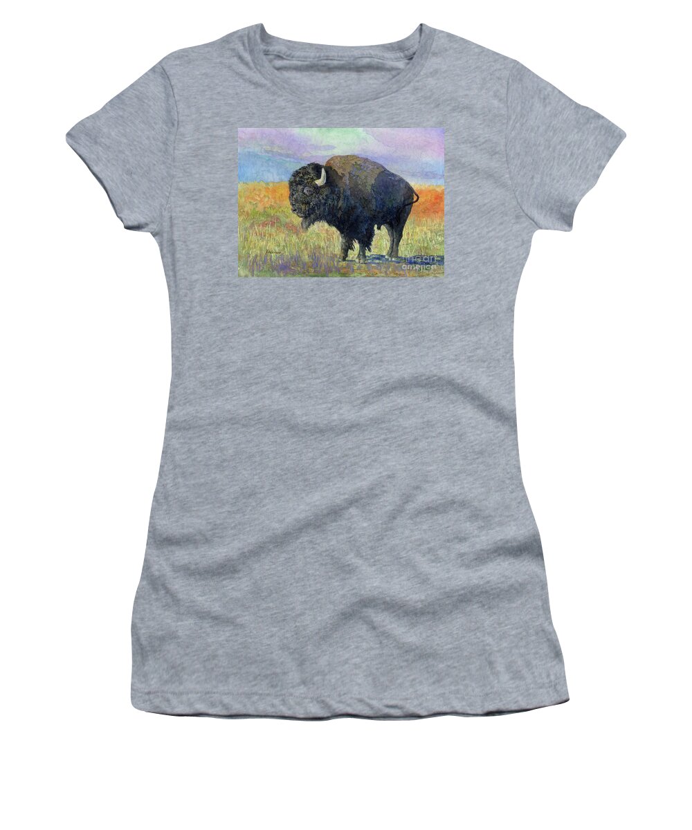 Bison Women's T-Shirt featuring the painting Lone Bison 3 by Hailey E Herrera