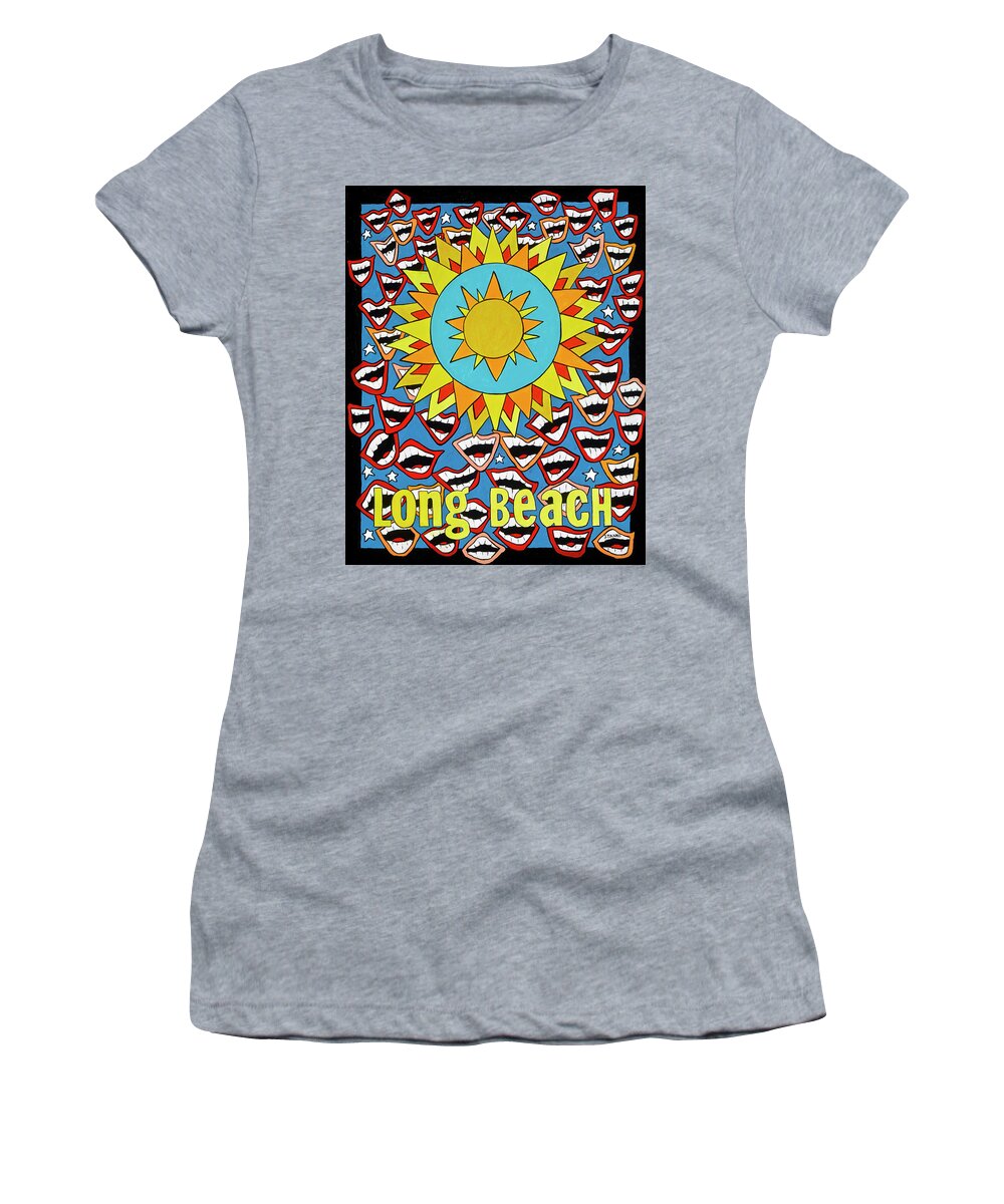 Long Beach Women's T-Shirt featuring the painting Long Beach by Mike Stanko