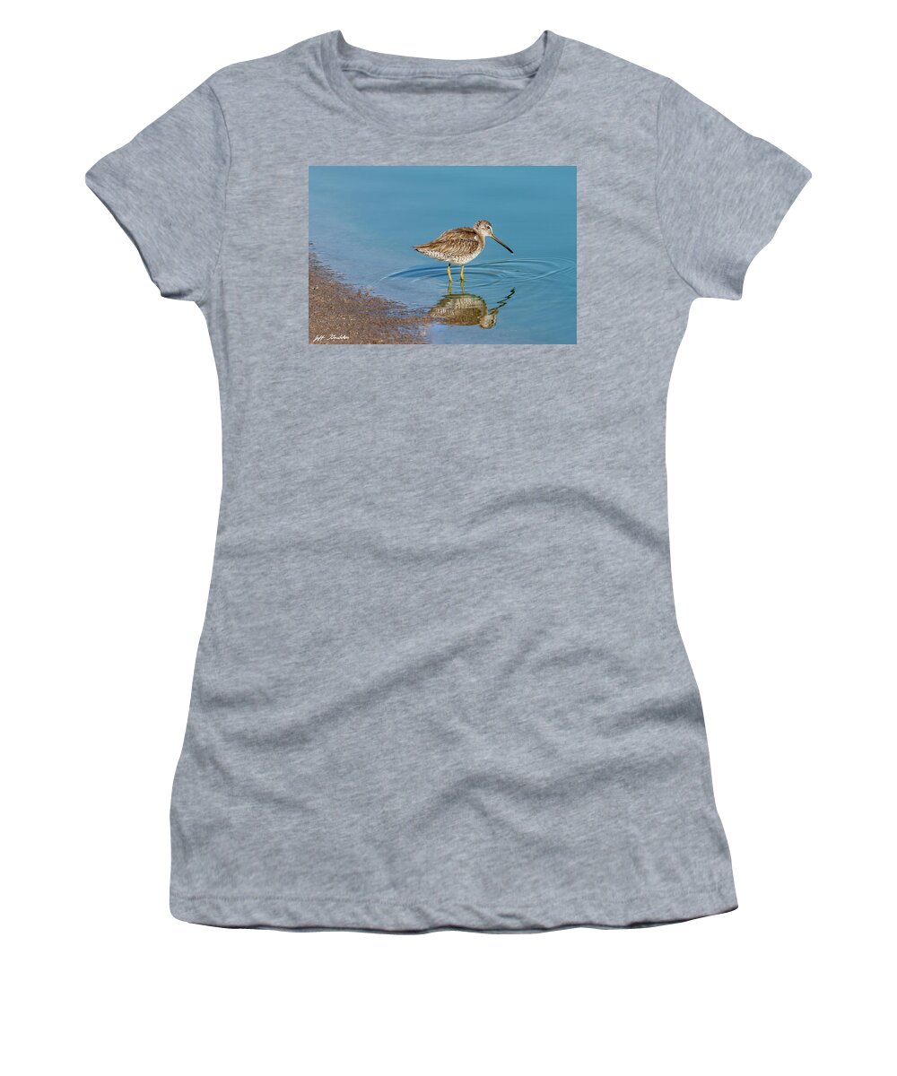 Animal Women's T-Shirt featuring the photograph Long-Billed Dowitcher Probing in the Mud by Jeff Goulden