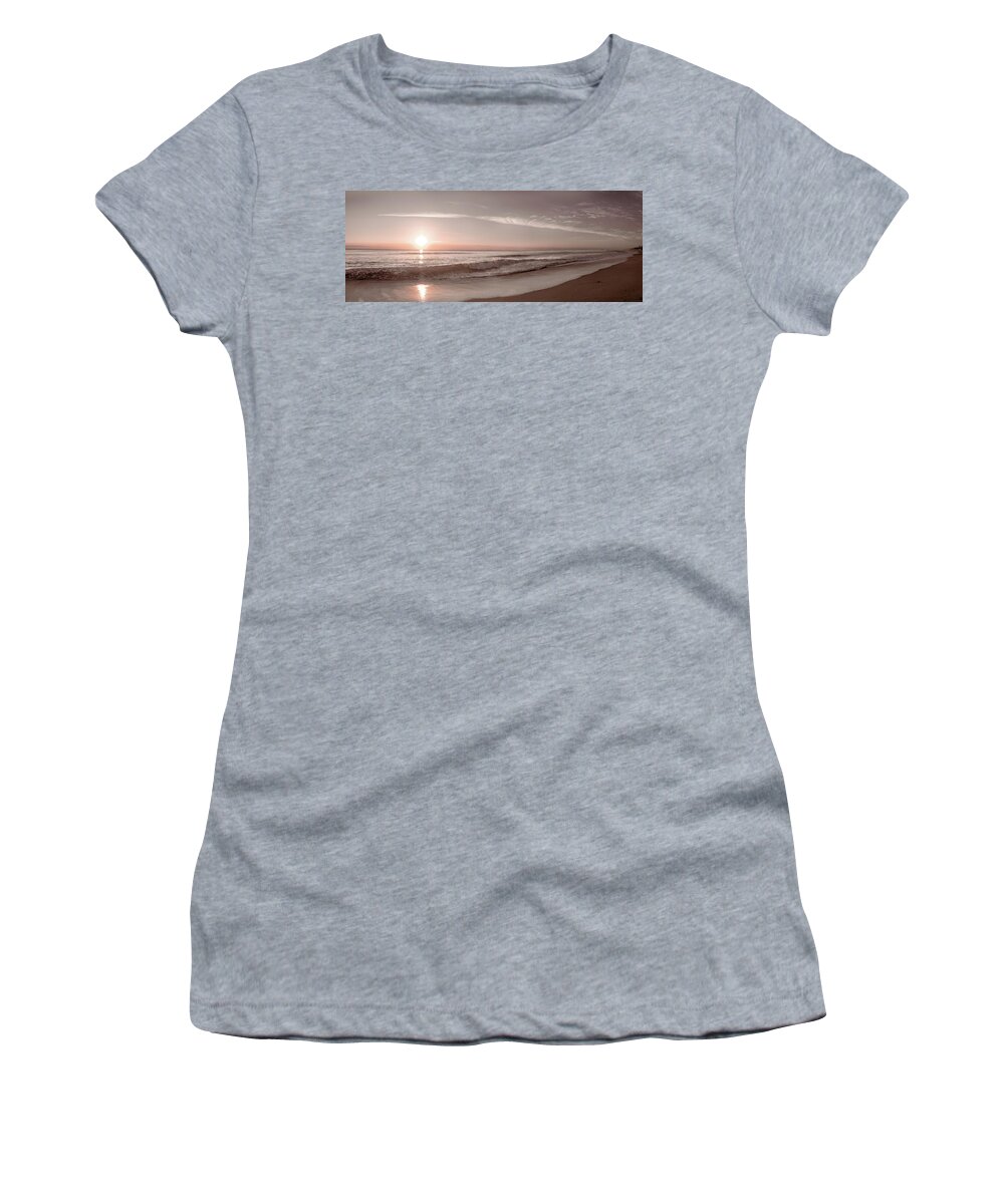 Panorama Women's T-Shirt featuring the photograph Long Waves Beachhouse Panorama by Debra and Dave Vanderlaan