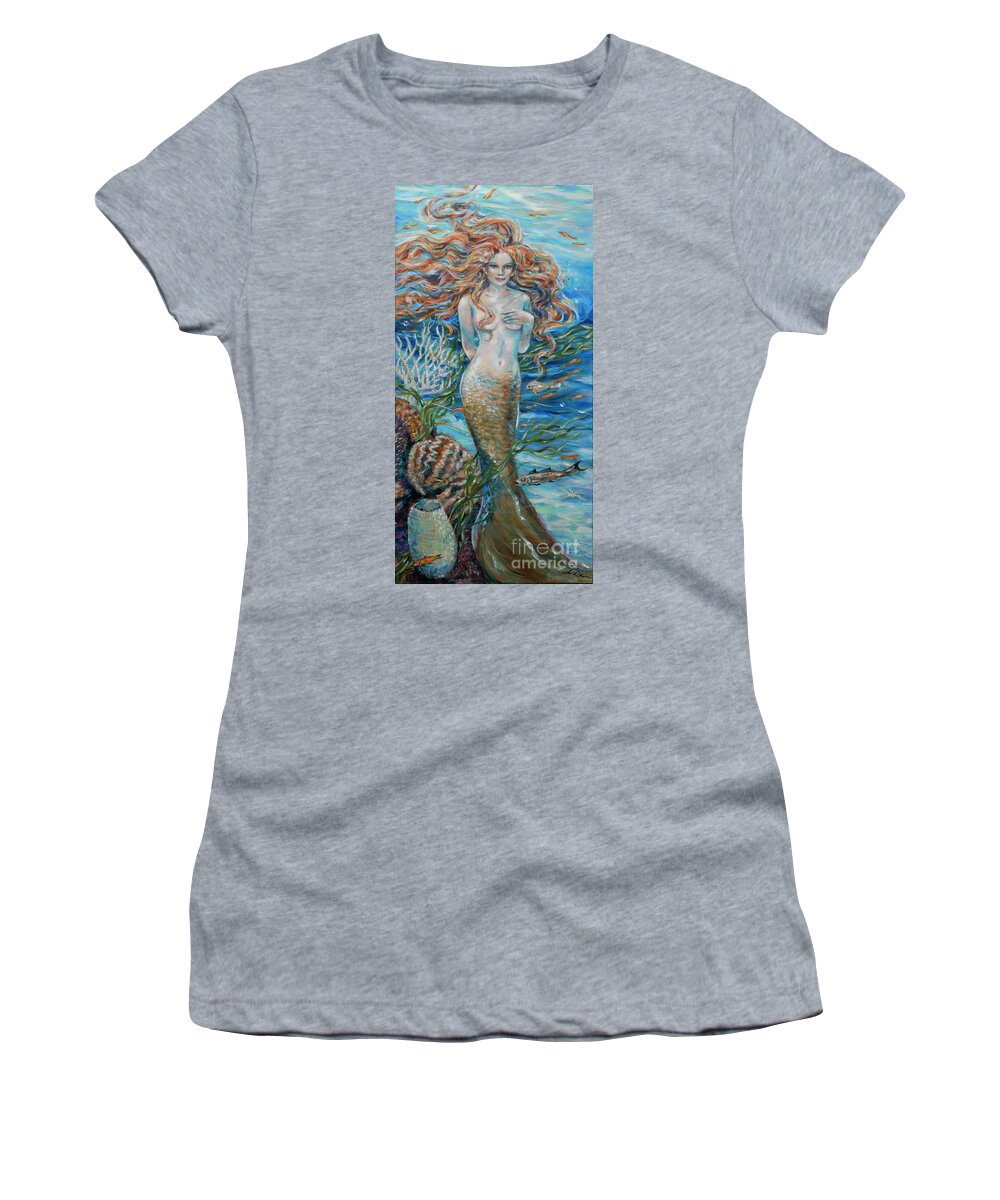 Underwater Women's T-Shirt featuring the painting Lorelei Mermaid by Linda Olsen