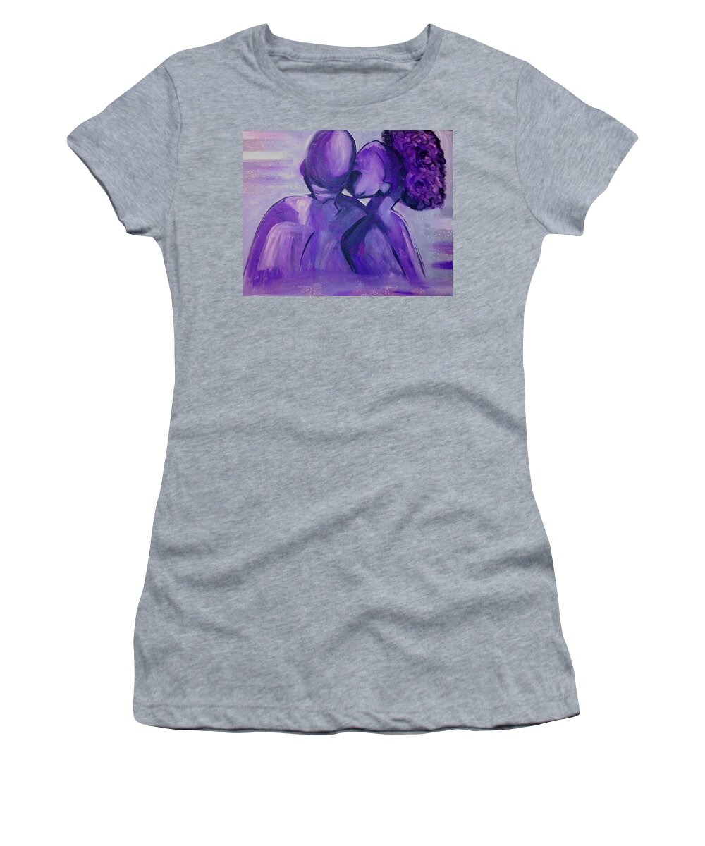 Love Purple Us One Two Give Take Happy Sad Want Dont Want Feel Heart Together Apart Women's T-Shirt featuring the painting Love by Shemika Bussey