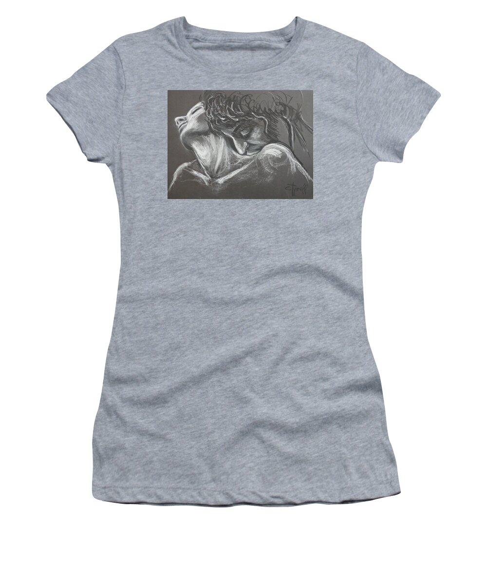 Black Paper Women's T-Shirt featuring the drawing Lovers - Desire by Carmen Tyrrell