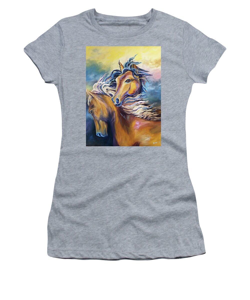 Color Women's T-Shirt featuring the painting Lovers by Michell Givens