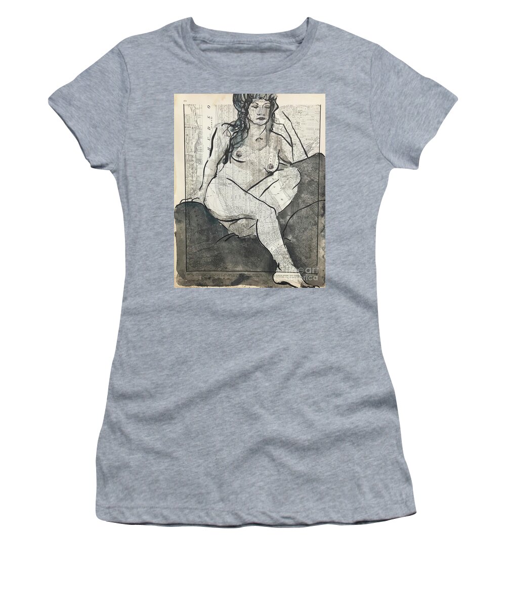 Sumi Ink Women's T-Shirt featuring the drawing Lower Manhattan by M Bellavia