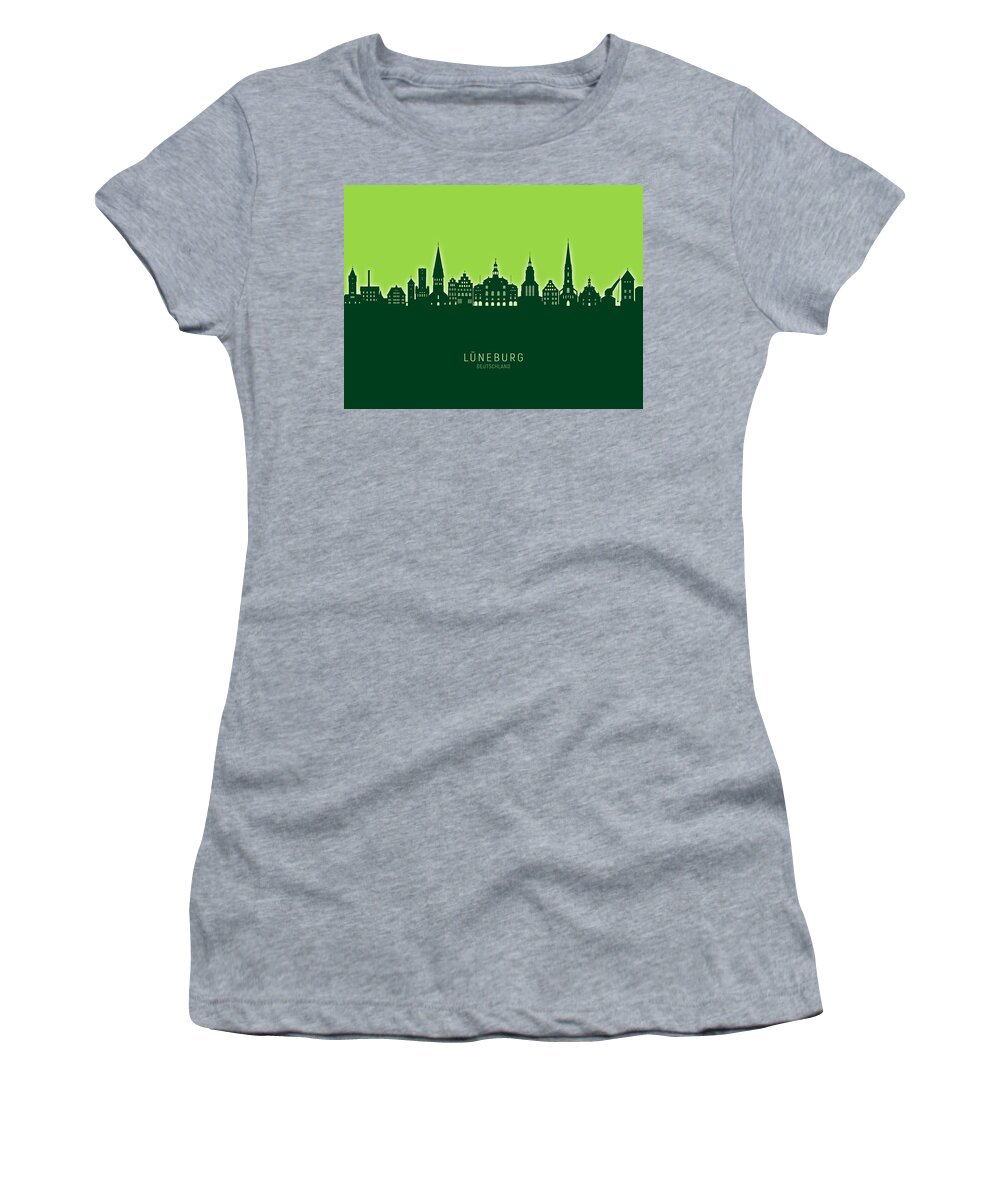 Lüneburg Women's T-Shirt featuring the digital art Luneburg Germany Skyline #08 by Michael Tompsett