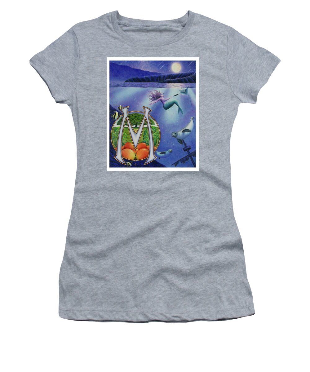 Kim Mcclinton Women's T-Shirt featuring the drawing M is for Monk Seal by Kim McClinton