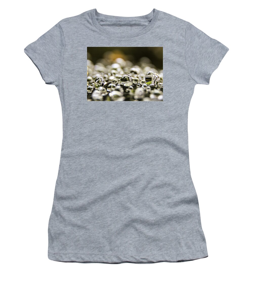 Dew Women's T-Shirt featuring the photograph Macro Photography - Dew Drops by Amelia Pearn