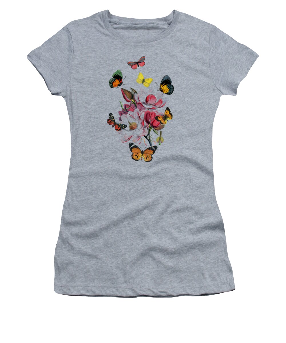 Magnolia Women's T-Shirt featuring the digital art Magnolia with butterflies by Madame Memento
