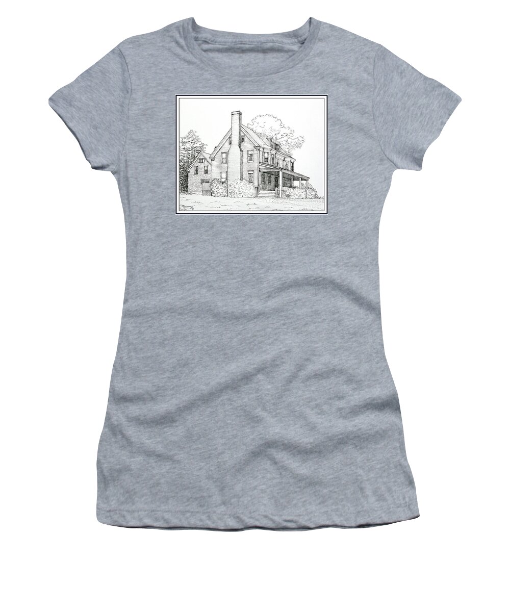 Art Women's T-Shirt featuring the drawing Maine House by Mariarosa Rockefeller