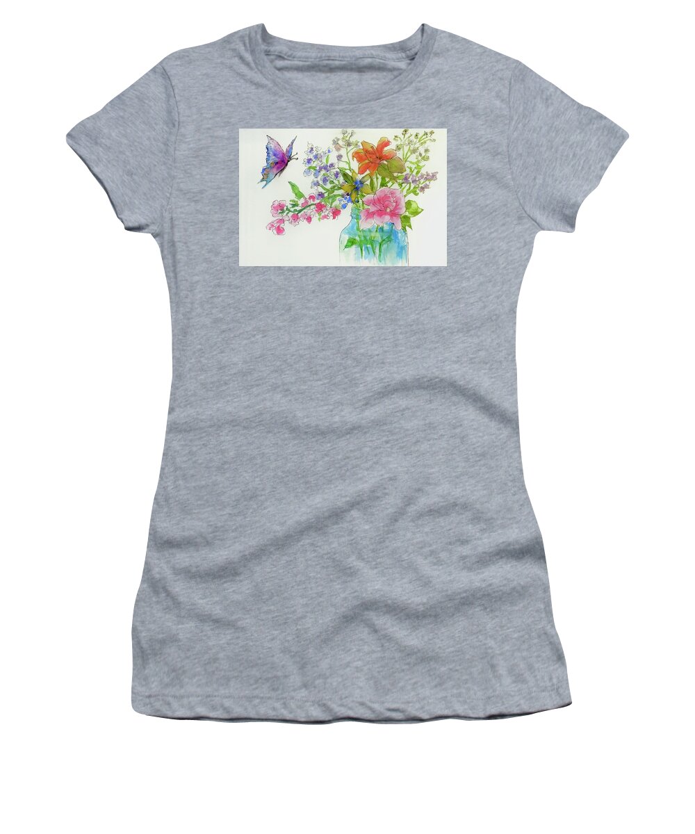 Butterfly Women's T-Shirt featuring the painting Making Friends by Cheryl Wallace