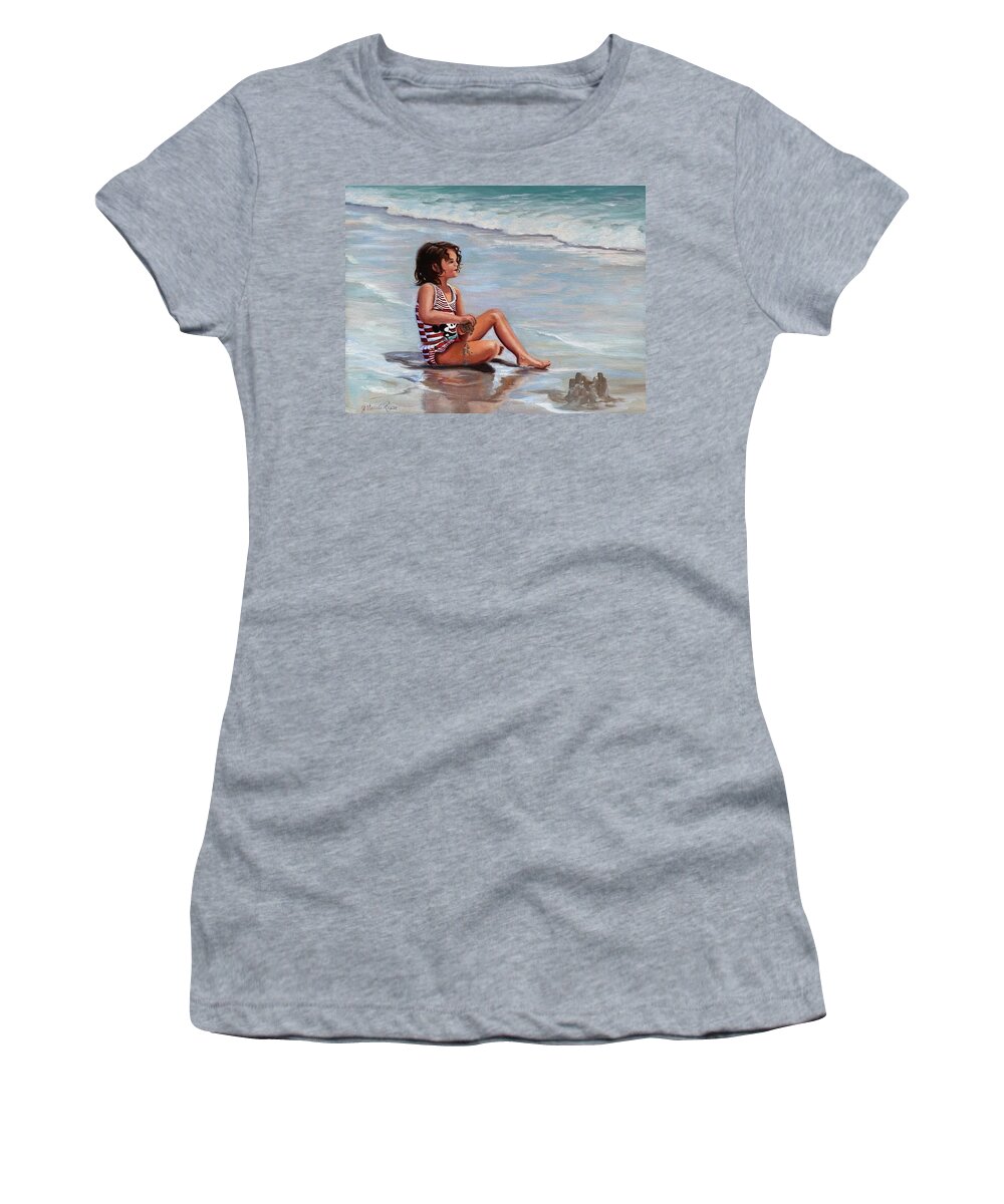 Girl Women's T-Shirt featuring the painting Making Sand Castles by Judy Rixom