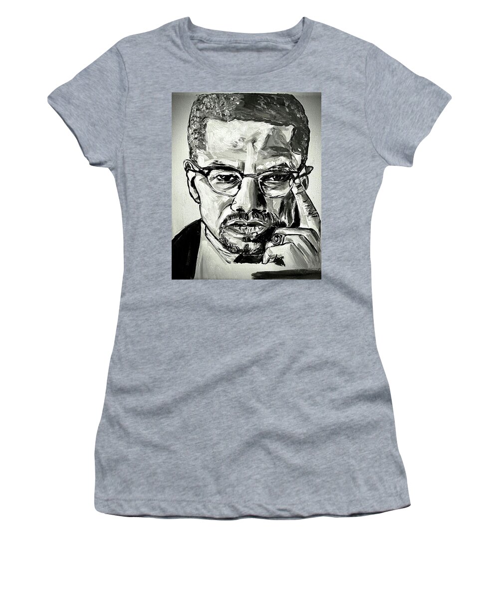  Women's T-Shirt featuring the painting Malcom X by Shemika Bussey