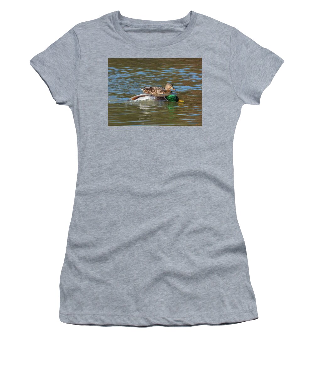 Nature Women's T-Shirt featuring the photograph Mallard Drake Power Swimming DWF0208 by Gerry Gantt